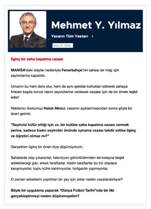 Mehmet Yılmaz yazısı